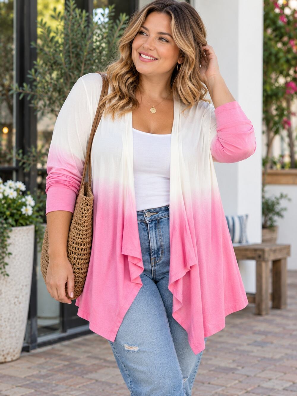 Torrid Super Soft Knits Pink White Ombré Waterfall Cardigan Size 2 Plus